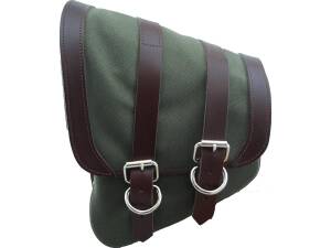Canvas Swing Arm Saddle Bag With Black Straps Brown Army Green Left