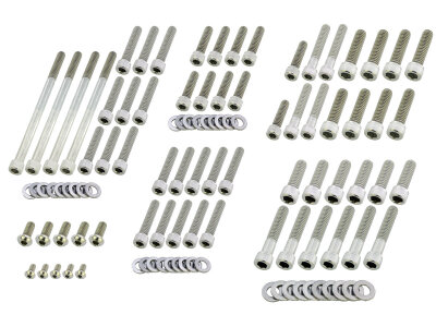 Complete Engine Screw Kit Screws for Dyna, Softail Primary-, Cam-, Inspection-, Derby-, Timer-, Tranny Side Cover, Rockerboxes, Lifterbase Stainless Steel