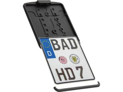 Slide-in Licence Base Plate Including License Plate Light, German Size 180x200mm Satin Black Powder Coated
