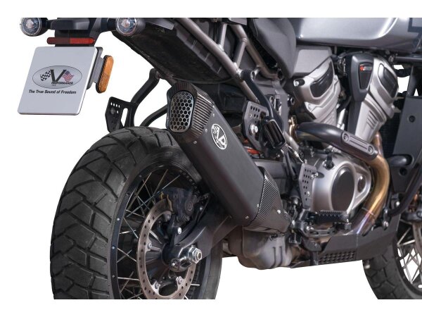 Single Slip-On Muffler for Pan America Models Carbon Fiber Endcap Black Ceramic Coated