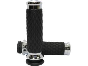 Diamond Contour Grips Chrome 1" Throttle By Wire