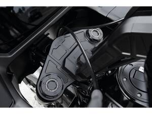 Reduced Reach Club Style Riser Relocation Plate 45 mm Offset, includes Steering Lock Cover Black Anodized