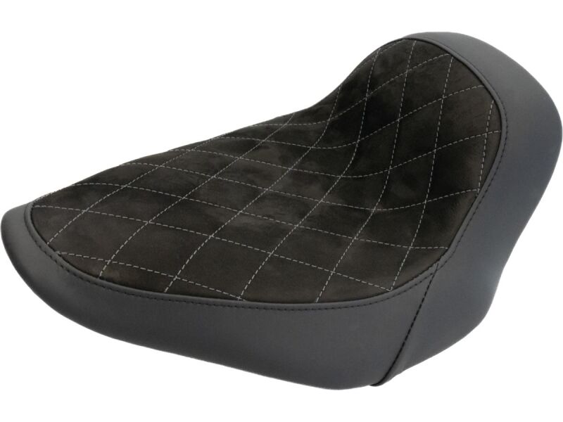Nubuk Leather Solo Seat Diamond Stitch, For Thunderbike Steel Fender 200/18" and OE Tank (Narrow Frame Models) Black