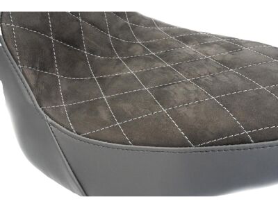 Nubuk Leather Solo Seat Diamond Stitch, For Thunderbike Steel Fender 200/18" and OE Tank (Narrow Frame Models) Black