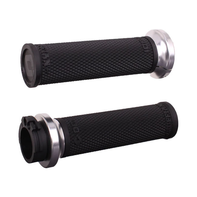 ODI, V-twin lock-on cable Ruffian-HD grips. Black/Silver