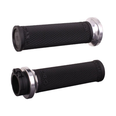 ODI, V-twin lock-on cable Ruffian-HD grips. Black/Silver