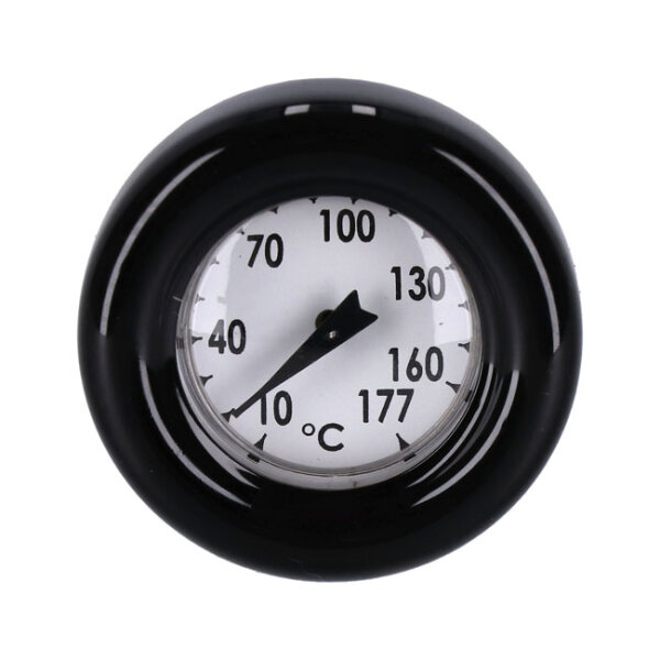 Oil tank dipstick with temperature gauge. Black w/white face