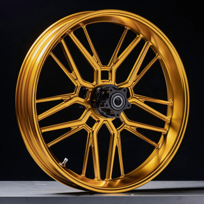 Arlen Ness, rim Split Spoke 21 x 5.5"""". Front. Gold