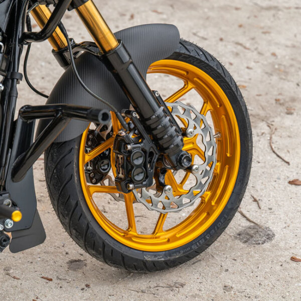 Arlen Ness, Speed 5 rim 21 x 3.5"""". Front. Gold