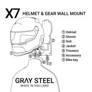 Gray Steel X7 Helmet Gear Wall Mount matt black