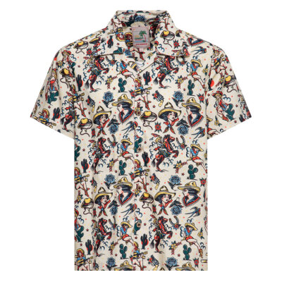 King Kerosin Cow Girl Hawaii shirt off white Size M