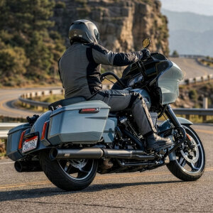 Track Series, 2-2 slip-on mufflers. Black. Slash Cut