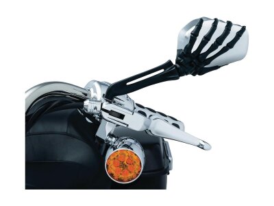 Skeleton Hand Mirror Black Stem, Chrome Head Black, Chrome