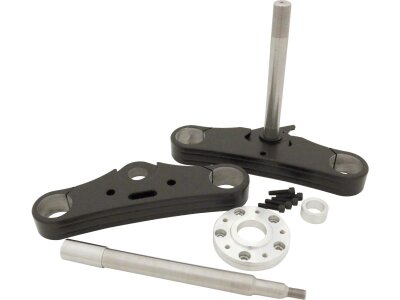 JOS Triple Tree 39 mm Fork Tubes, 5° Rake, 250 mm wide, Powder-Coated, Black Triple Tree Kit