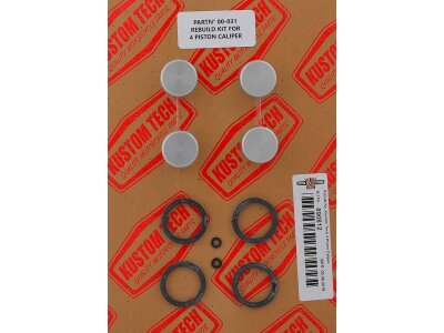 Rebuilt Kit, Kustom Tech 4 Piston Caliper, with Pistons, Brake Pads and Oil Fitting