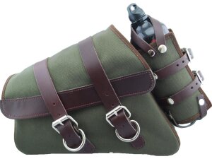 Canvas Swing Arm Saddle Bag with Bottle With Black Straps...