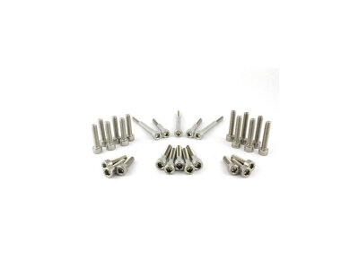 Complete Engine Screw Kit Screws are supplied for Primary Cover, Engine Cover left Side, Stator Batch, Ignition Cover, Thermostat Cover, Sprocket Cover Stainless Steel