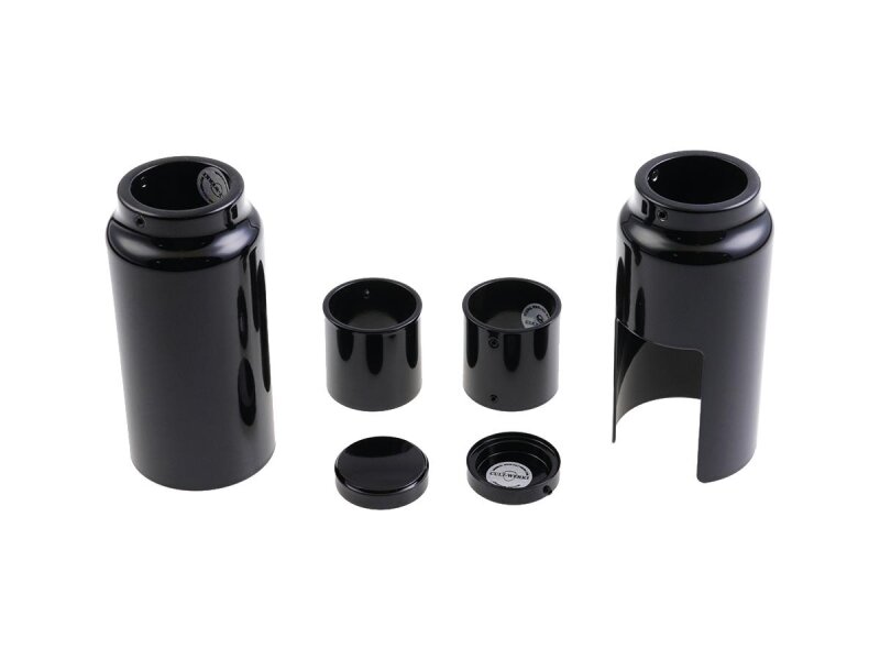 6-Piece Fork Covers with lower Fork Aluminum Covers Short Version, Plain, with OEM Headlamp Mask and relocated OEM Front Turn Signals Gloss Black Powder Coated