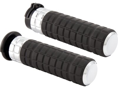 Speedliner Grips Black Rubber, Chrome Inner Collar and Endcap 1" Throttle Cables