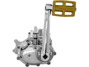 6-into-4 70-Early 84 Complete Transmission with Ear, Standard Shift Pattern Black Case, Function Formed Hydraulic Kicker Cover, Bearing Doors and Top Covers Aluminium Polished Hydraulic Clutch