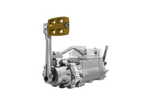 6-into-4 70-Early 84 Complete Transmission with Ear, Standard Shift Pattern Black Case, Function Formed Hydraulic Kicker Cover, Bearing Doors and Top Covers Aluminium Polished Hydraulic Clutch
