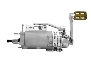 6-into-4 70-Early 84 Complete Transmission with Ear, Standard Shift Pattern Polished Case, Function Formed Hydraulic Kicker Cover, Bearing Doors and Top Covers Aluminium Polished Hydraulic Clutch