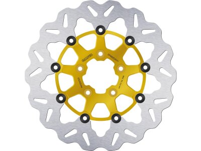 Colored Disc Wave DF FLW Floating Brake Disc Anodized Inner Aluminium Carrier Gold 11,5" Front