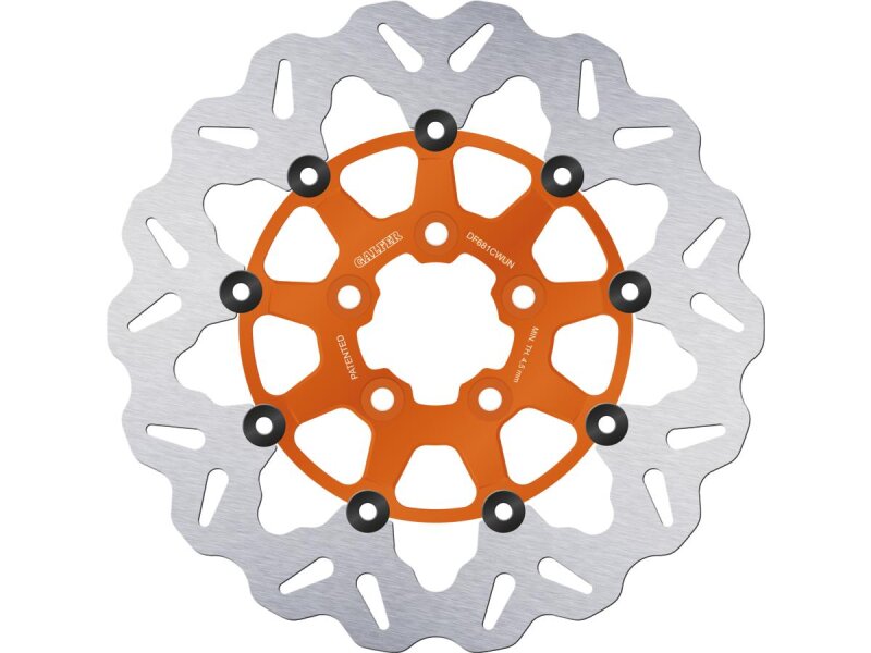 Colored Disc Wave DF FLW Floating Brake Disc Anodized Inner Aluminium Carrier Orange 11,5" Rear