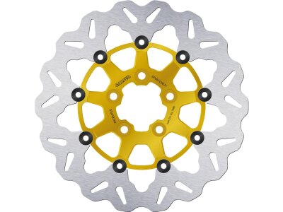 Colored Disc Wave DF FLW Floating Brake Disc Anodized Inner Aluminium Carrier Gold 11,5" Rear