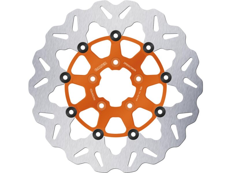 Colored Disc Wave DF FLW Floating Brake Disc Anodized Inner Aluminium Carrier Orange 11,8" Front