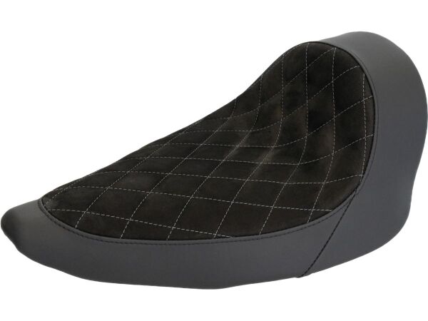 Nubuk Leather Solo Seat Diamond Stitch, For Thunderbike Steel Fender 260/18" and OE Tank Black