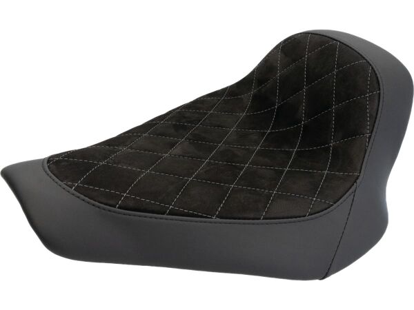 Nubuk Leather Solo Seat Diamond Stitch, For Thunderbike Steel Fender 260/18" and OE Tank Black