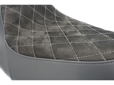 Nubuk Leather Solo Seat Diamond Stitch, For Thunderbike Steel Fender 260/18" and OE Tank Black