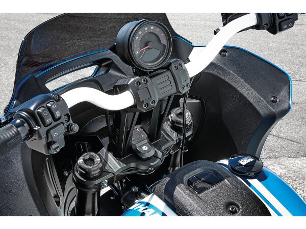 Club Style Pullback Riser Kit for Top Mount Round Speedometer 11,5" Height, 1 1/4" Clamp Diameter Black Anodized