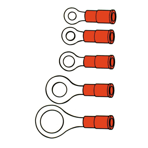 Connectors, ring terminal PVC, crimp. Red 4.8mm |...