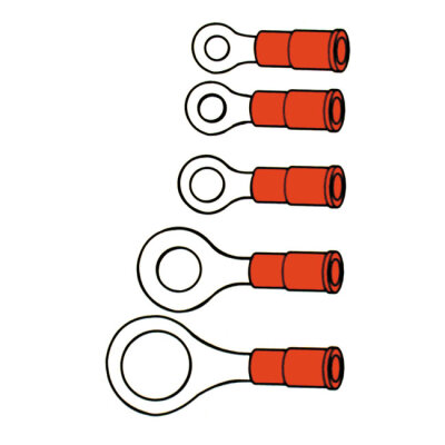 Connectors, ring terminal PVC, crimp. Red 9.52mm | Lieferumfang: Nur ein Teil des abgebildeten Artikels.