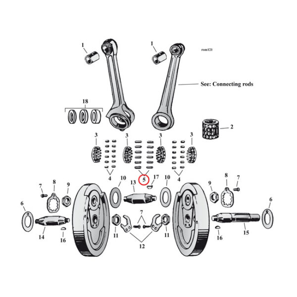 Pinion shaft (right side) & long conrod rollers, std | Lieferumfang: Nur ein Teil des abgebildeten Artikels.